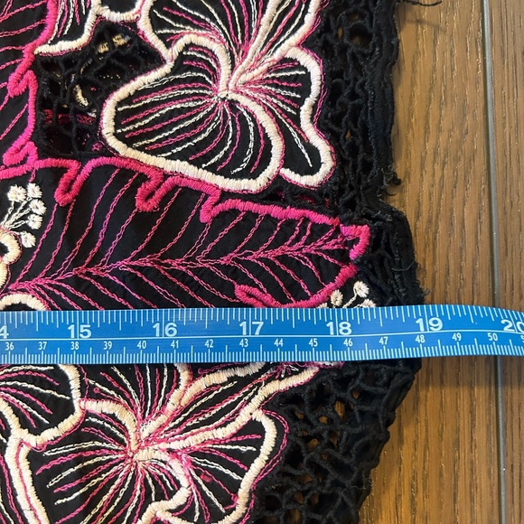 Y2K Black Lace Embroidered Floral Top Pink Leaf Sheer Cap Sleeve, Boho, Coquette - Picture 4 of 5